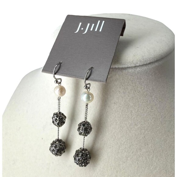 J. Jill Pearl Pavé Earrings w/ Beaded Adjustable Cord Necklace Set Y Statement - Picture 13 of 14